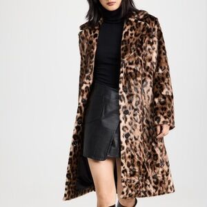 Apparis Leopard Print Faux Fur Coat in Brown and Black
